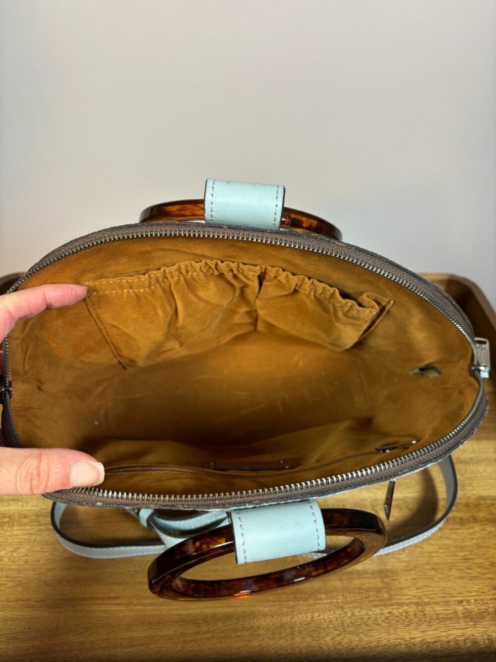Patricia Nash Meldola Light Blue Leather Dome Satchel w/ Scarf - Picture 10 of 11